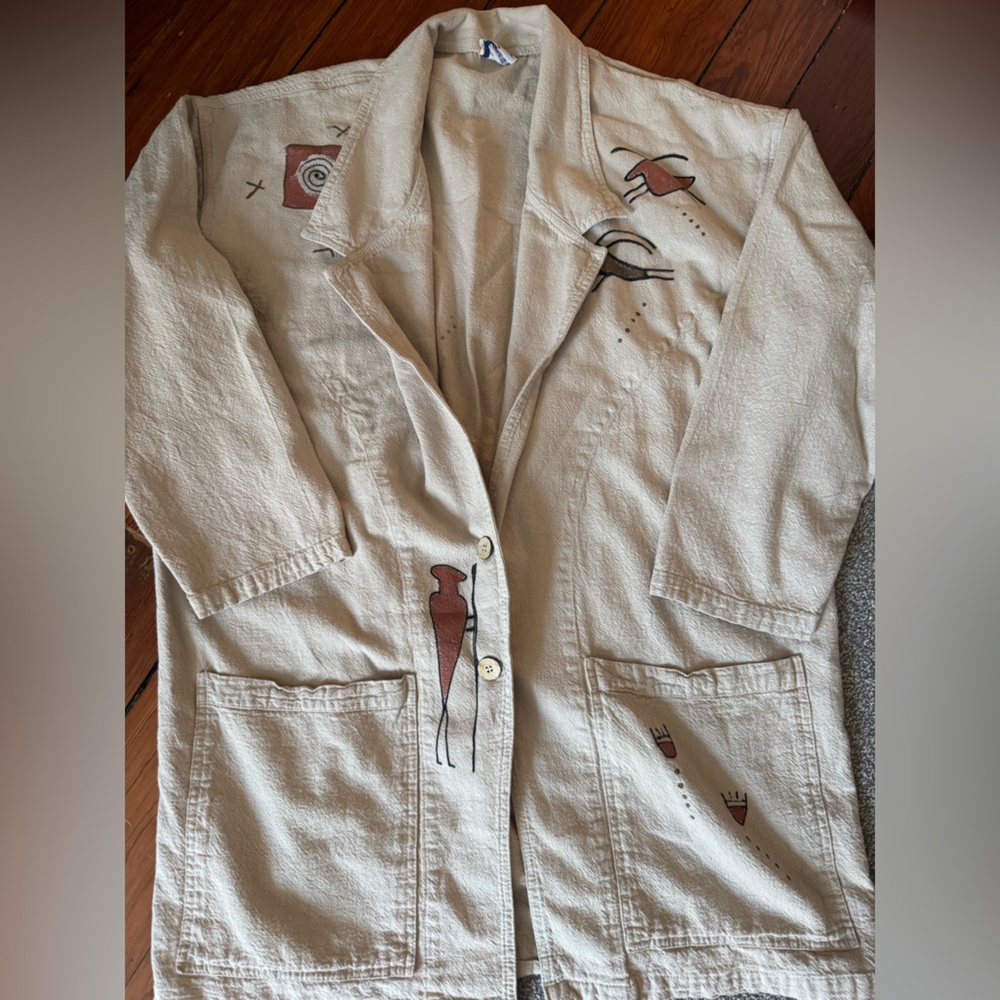 Cotton USA Beige Artistic Button-Up Jacket